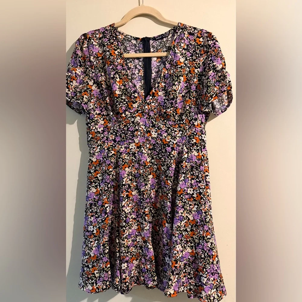 SHEIN Black Floral Mini Dress with Purple & Orange Accents
